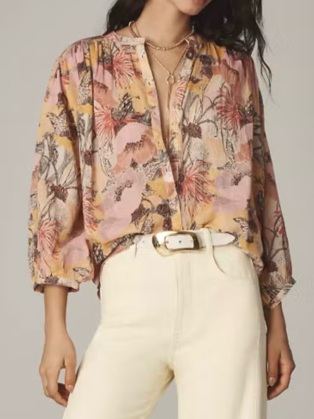 Pilcro Sidney Batwing Floral Blouse Cotton Button Front Slightly Cropped Size 1X